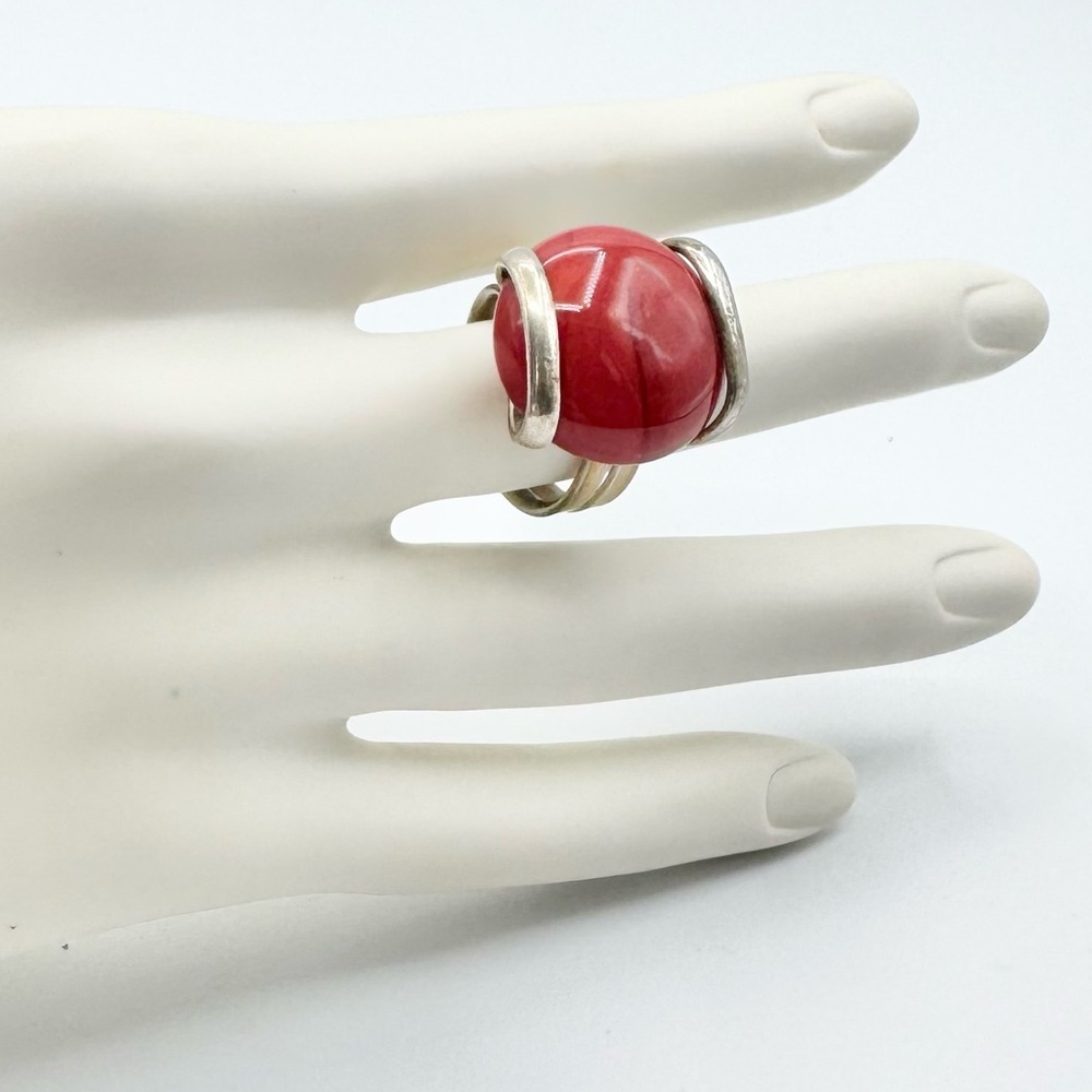 Red Coral Vintage Silver Plated Boho Ring 7 - Picture 7 of 9